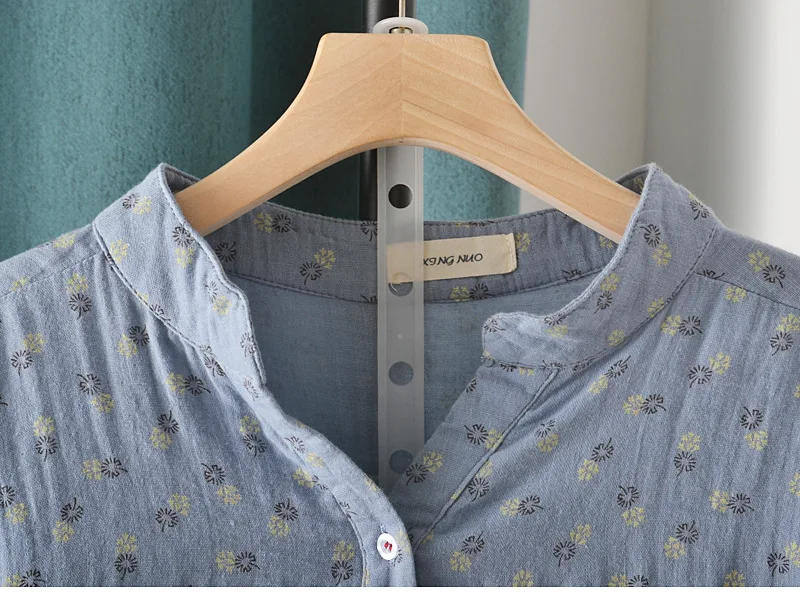 New Summer Cotton Yarn Short Sleeve Shirt V Neck Printed Tops Girl Casual Loose Versatile Commute Blouse 2024 Autumn T471135QC
