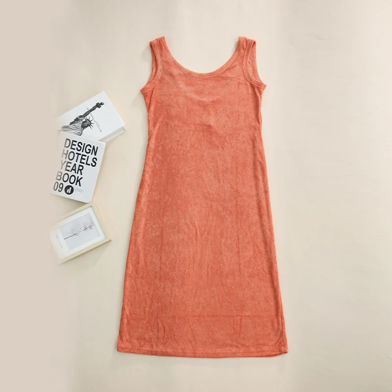Orange Summer 100% Cotton Women Sleeveless Dress Green Long Dresses Chic Casual A-Line Beach Sundress