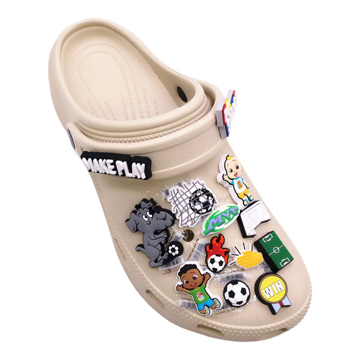 1pcs Original Football PVC Shoe Charms Accessories Make Play MVP Soccer Field Sandals Buckle Decorations Clog Pin Clips Designer