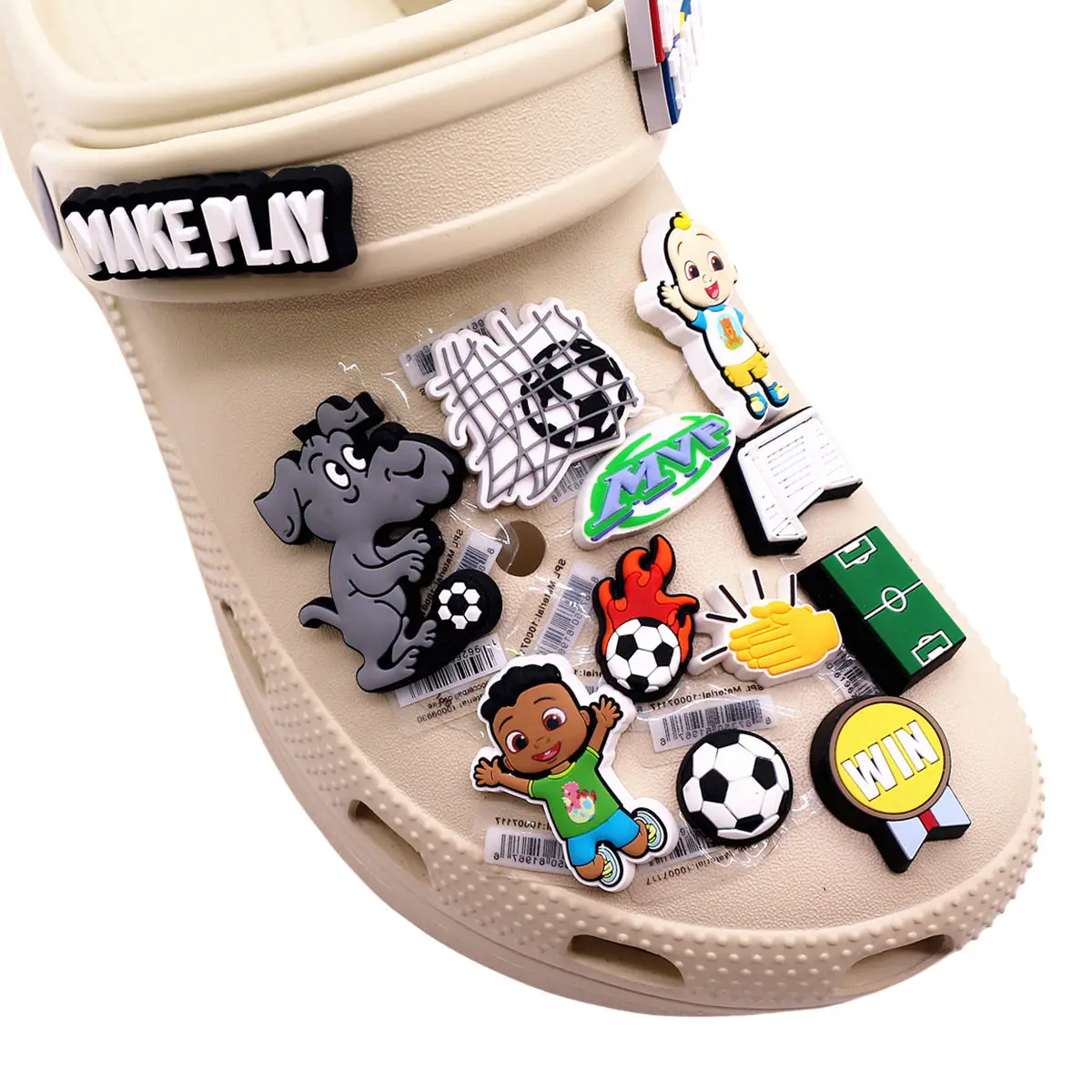 1pcs Original Football PVC Shoe Charms Accessories Make Play MVP Soccer Field Sandals Buckle Decorations Clog Pin Clips Designer