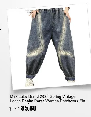 Amax luluE Brand Autumn Fashion Jeans Womens Vintage Loose Embroidery Denim Pants Ladies Casual Classic Cartoon Elastic Trousers