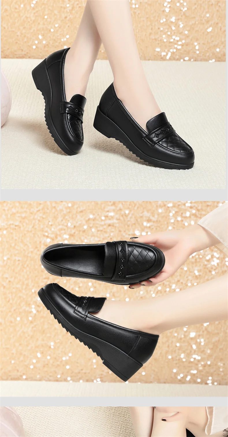 Fashion Retro Black Loafers Shoe for Women Spring New Comfort Soft Leather Low Heel Single Shoe British Round Head Shoe