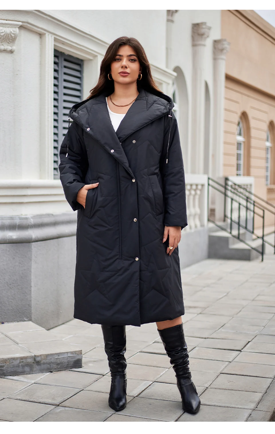 Astrid Fashion Women's Autumn Winter Parka Plus Size Woman Clothing Long Loose Padding Warm Hood Lady Quilted Jacket Coats Belt