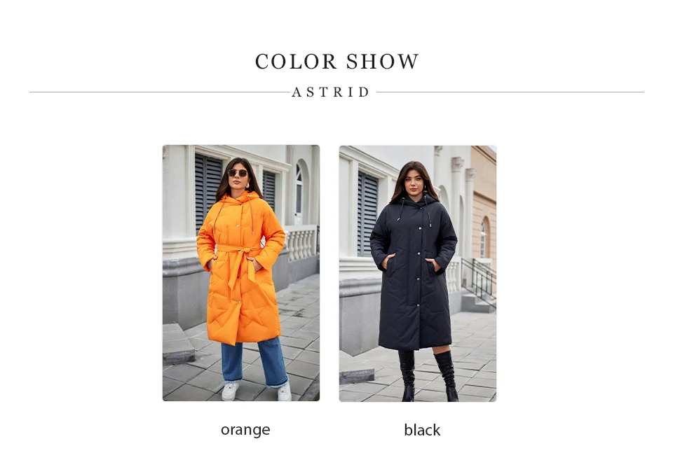 Astrid Fashion Women's Autumn Winter Parka Plus Size Woman Clothing Long Loose Padding Warm Hood Lady Quilted Jacket Coats Belt