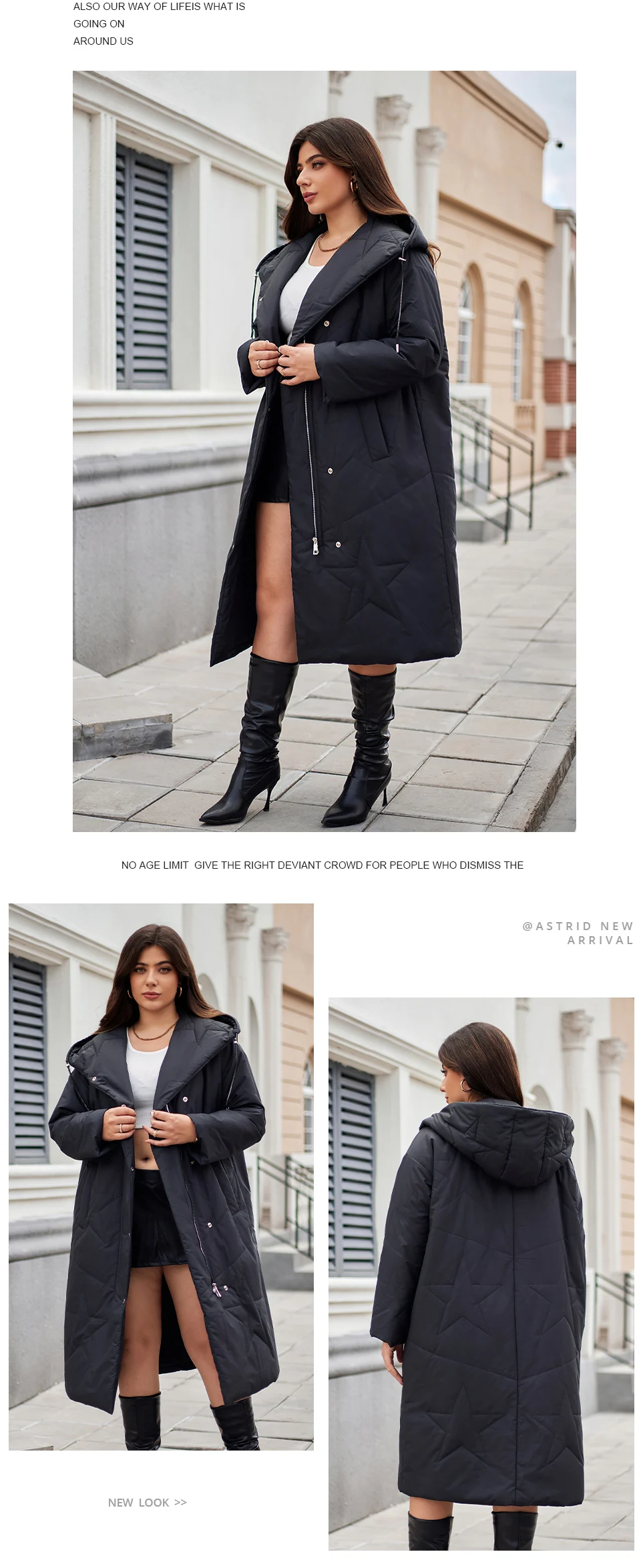 Astrid Fashion Women's Autumn Winter Parka Plus Size Woman Clothing Long Loose Padding Warm Hood Lady Quilted Jacket Coats Belt