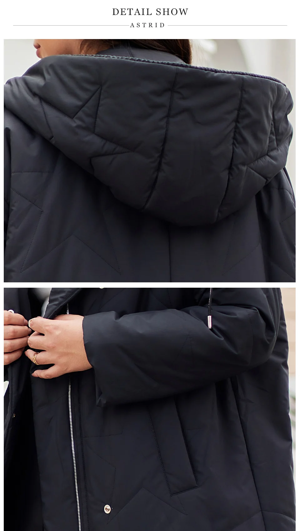 Astrid Fashion Women's Autumn Winter Parka Plus Size Woman Clothing Long Loose Padding Warm Hood Lady Quilted Jacket Coats Belt
