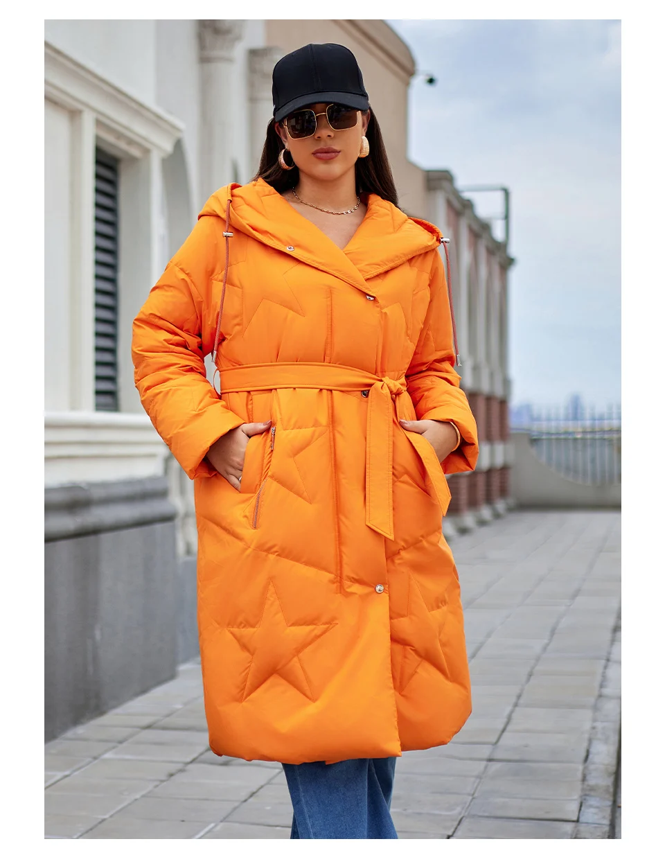 Astrid Fashion Women's Autumn Winter Parka Plus Size Woman Clothing Long Loose Padding Warm Hood Lady Quilted Jacket Coats Belt