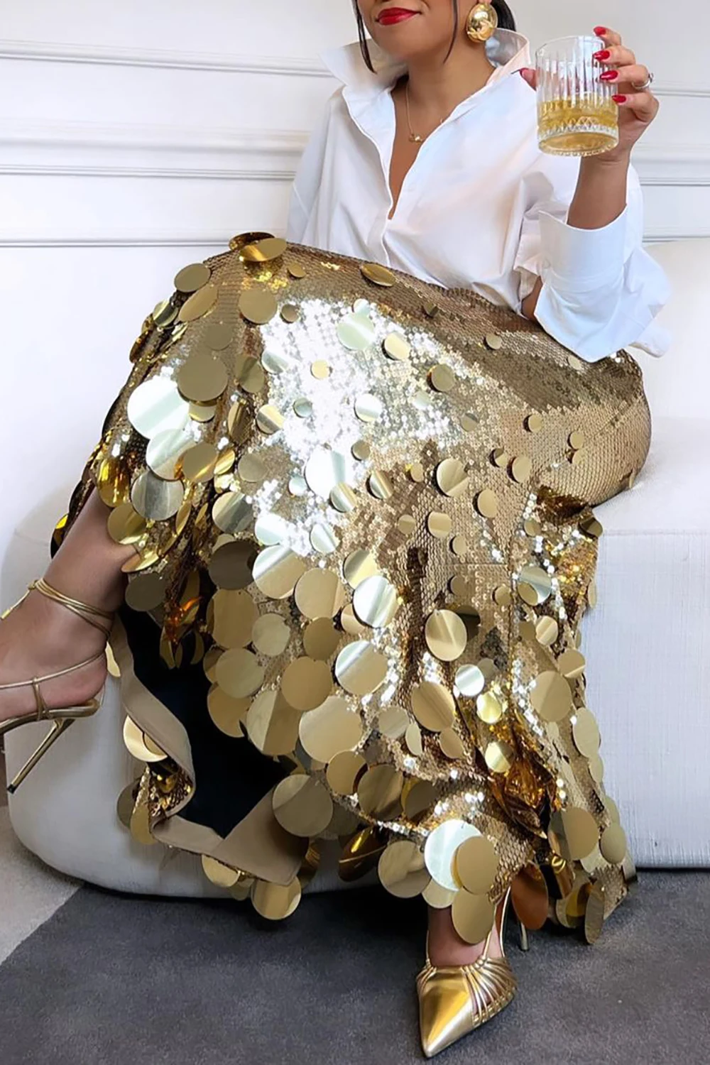Women Sequin Skirt Elegant Shiny Tassel High Waist Mirror Sequin Skirt Casual Party Club A-Line Fashion Streetwear Skirts 2024