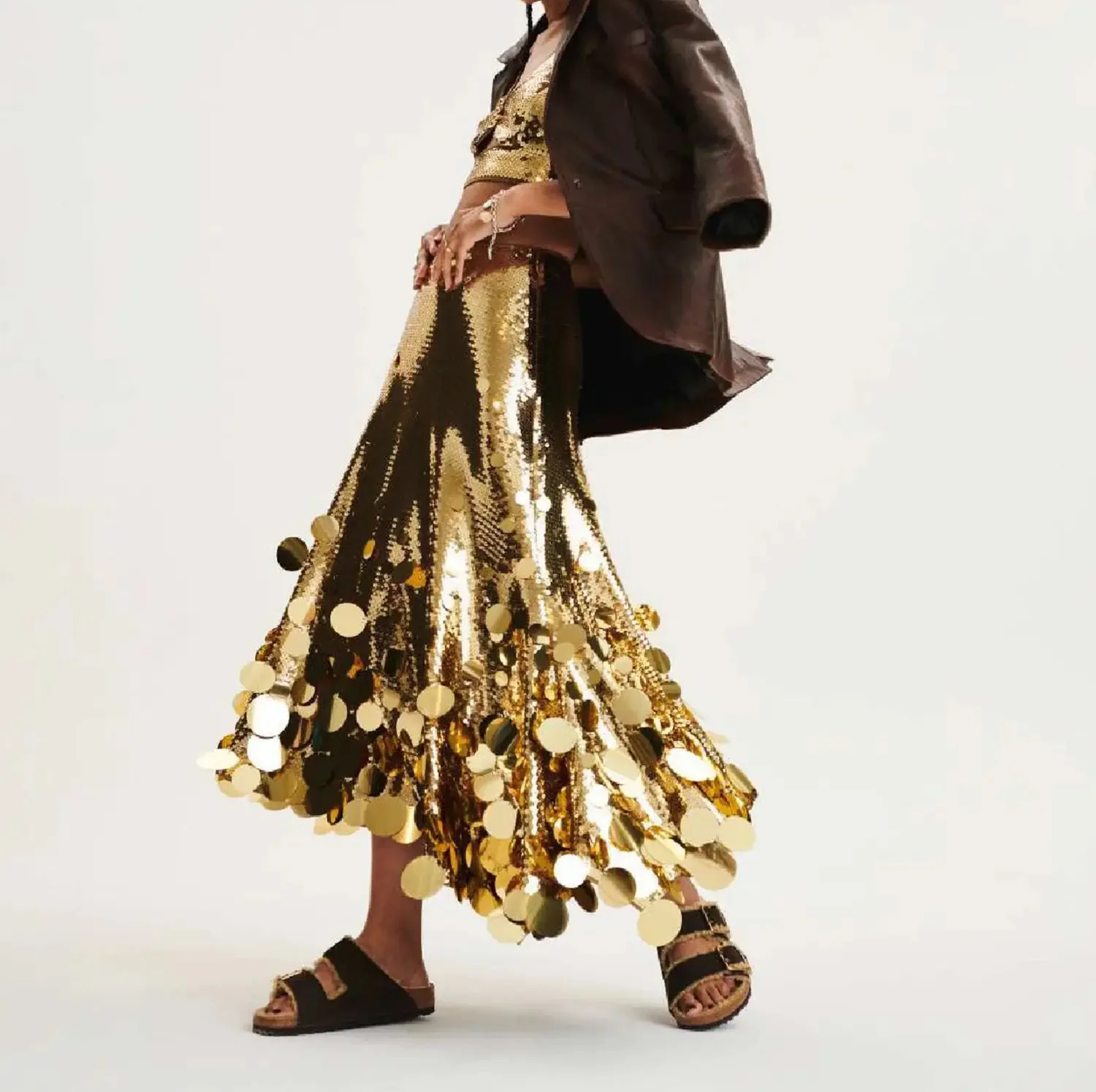 Women Sequin Skirt Elegant Shiny Tassel High Waist Mirror Sequin Skirt Casual Party Club A-Line Fashion Streetwear Skirts 2024