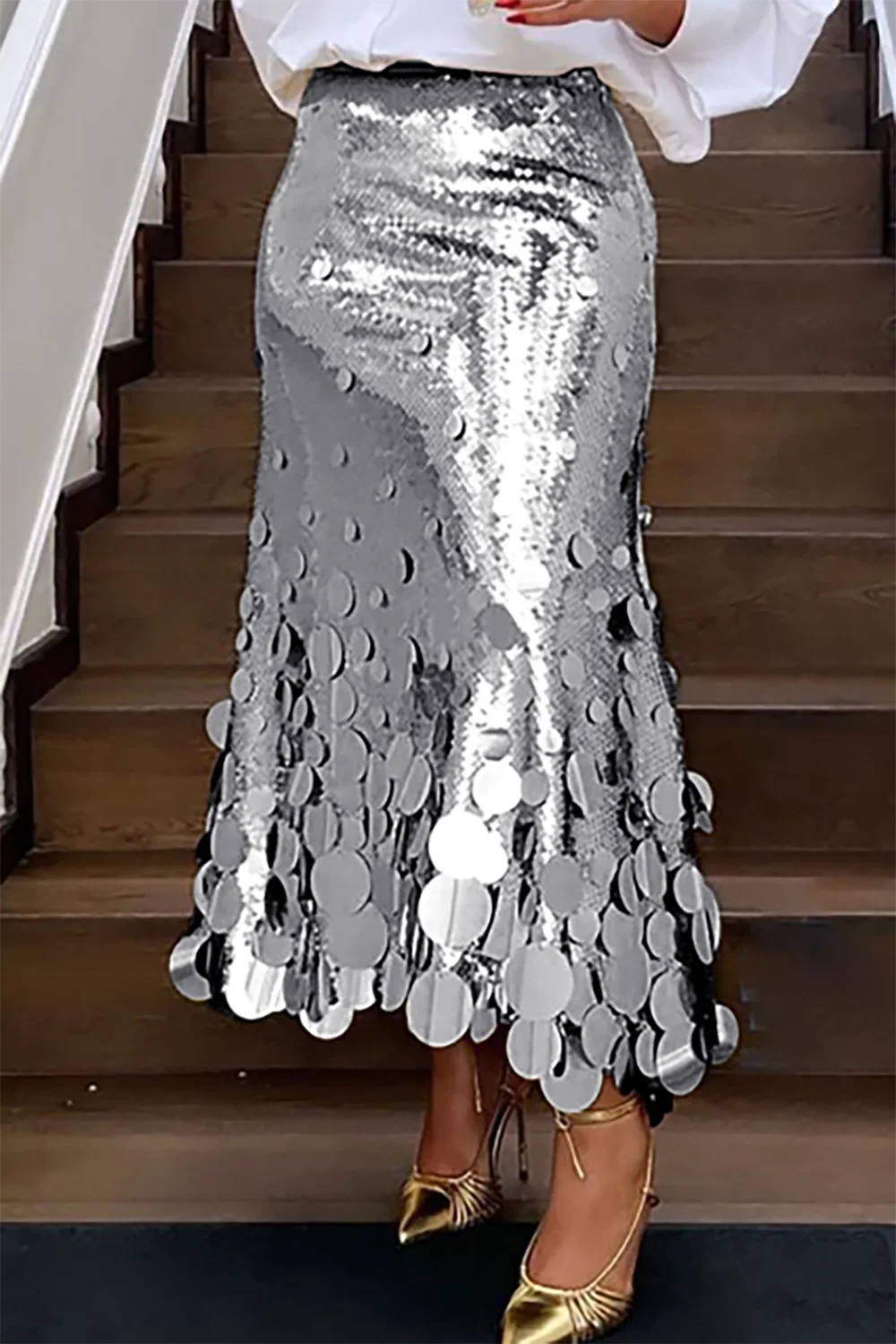 Women Sequin Skirt Elegant Shiny Tassel High Waist Mirror Sequin Skirt Casual Party Club A-Line Fashion Streetwear Skirts 2024