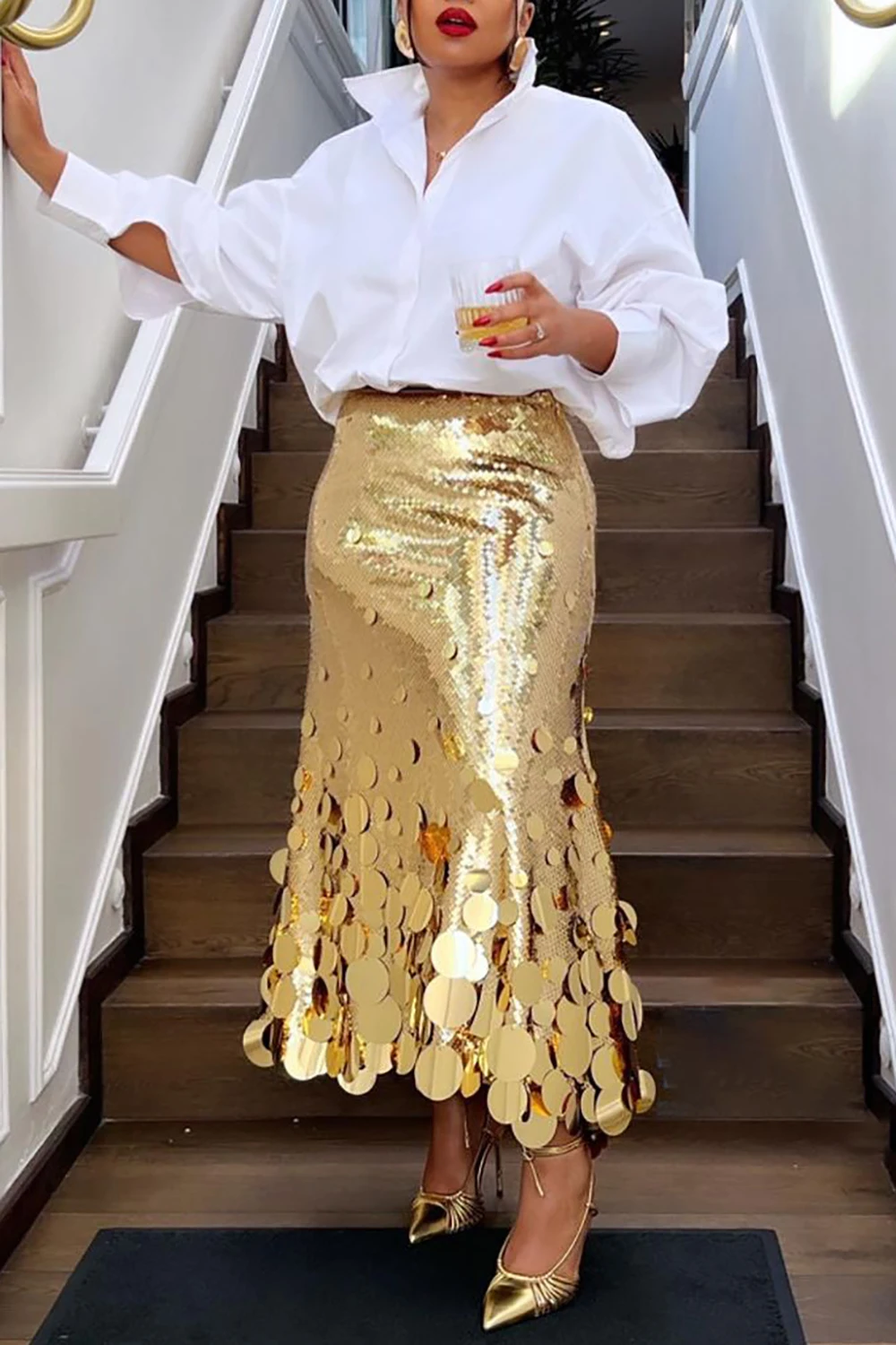 Women Sequin Skirt Elegant Shiny Tassel High Waist Mirror Sequin Skirt Casual Party Club A-Line Fashion Streetwear Skirts 2024