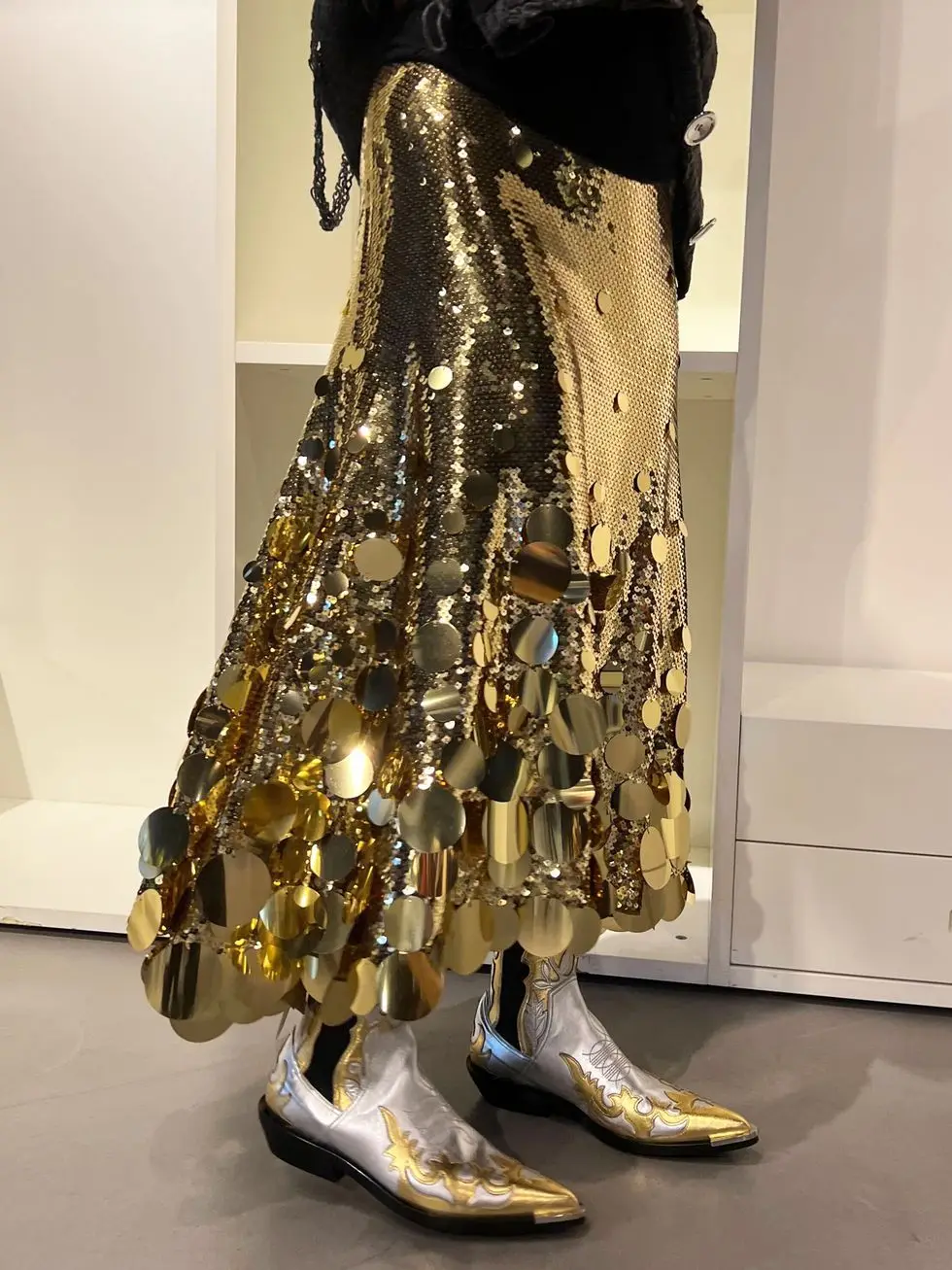 Women Sequin Skirt Elegant Shiny Tassel High Waist Mirror Sequin Skirt Casual Party Club A-Line Fashion Streetwear Skirts 2024