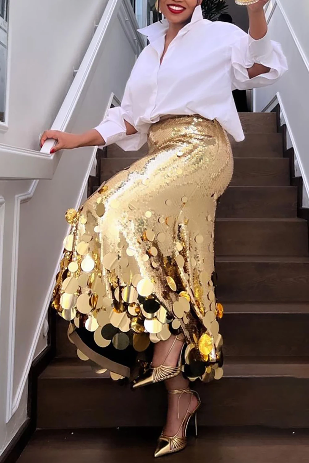 Women Sequin Skirt Elegant Shiny Tassel High Waist Mirror Sequin Skirt Casual Party Club A-Line Fashion Streetwear Skirts 2024