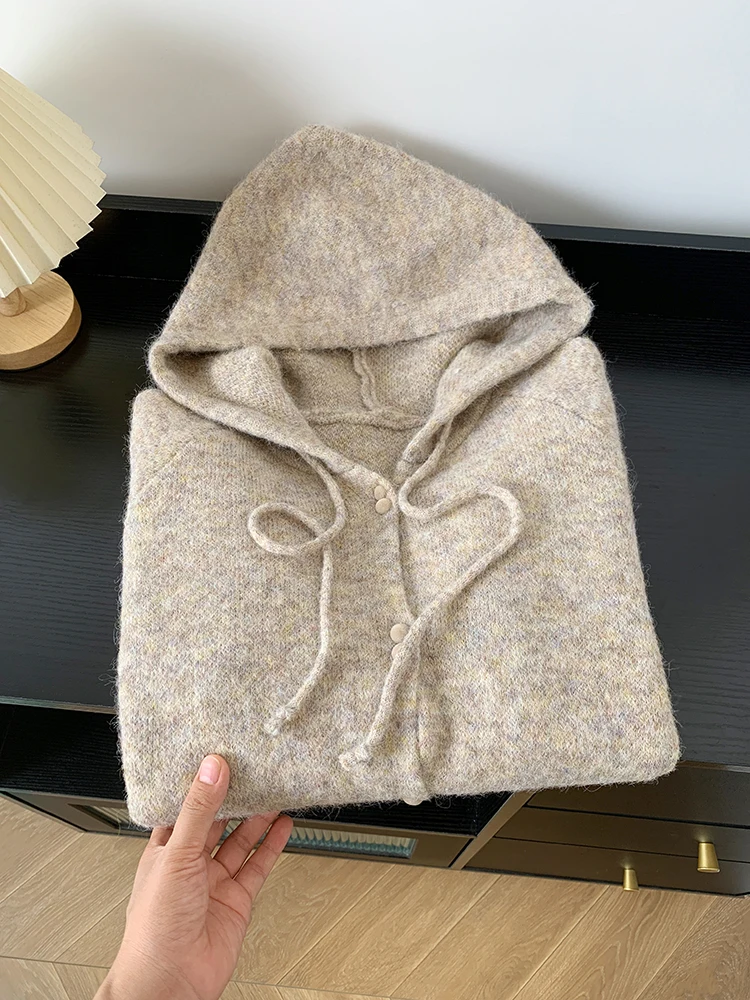 Korean Hooded Knitted Cardigan Women Autumn Winter New Fashion Casual Loose Lazy Style Sweater Female Streetwear Sweater Coats