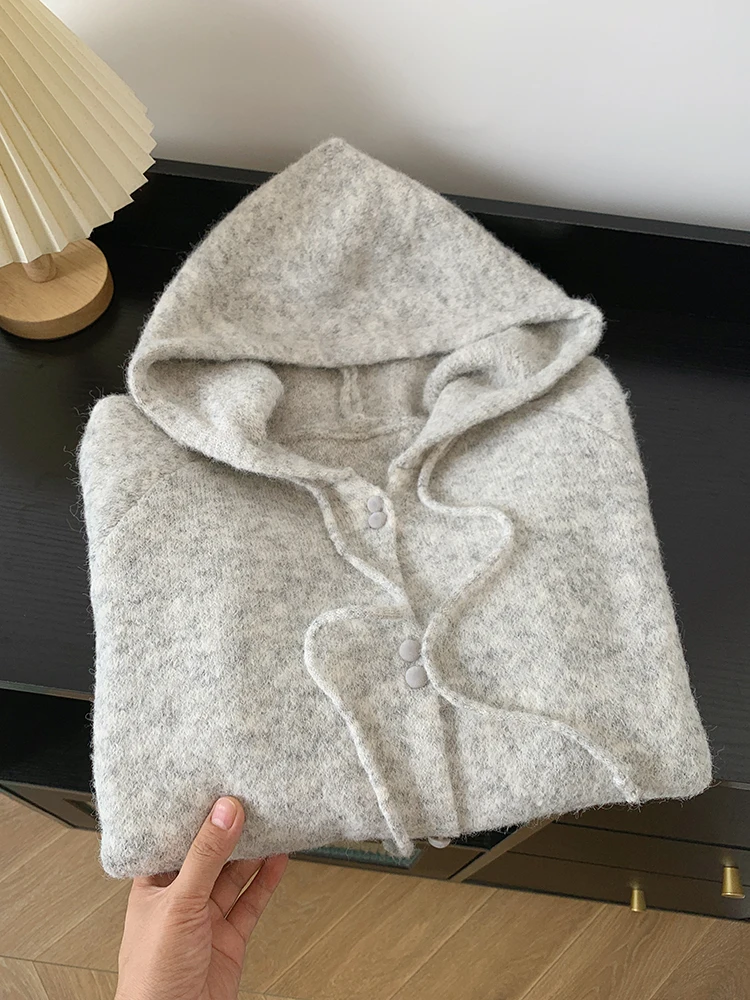 Korean Hooded Knitted Cardigan Women Autumn Winter New Fashion Casual Loose Lazy Style Sweater Female Streetwear Sweater Coats