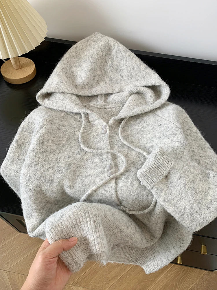 Korean Hooded Knitted Cardigan Women Autumn Winter New Fashion Casual Loose Lazy Style Sweater Female Streetwear Sweater Coats