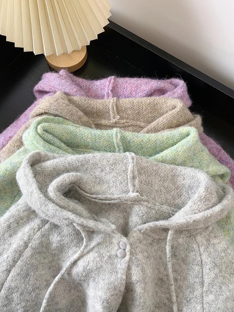 Korean Hooded Knitted Cardigan Women Autumn Winter New Fashion Casual Loose Lazy Style Sweater Female Streetwear Sweater Coats