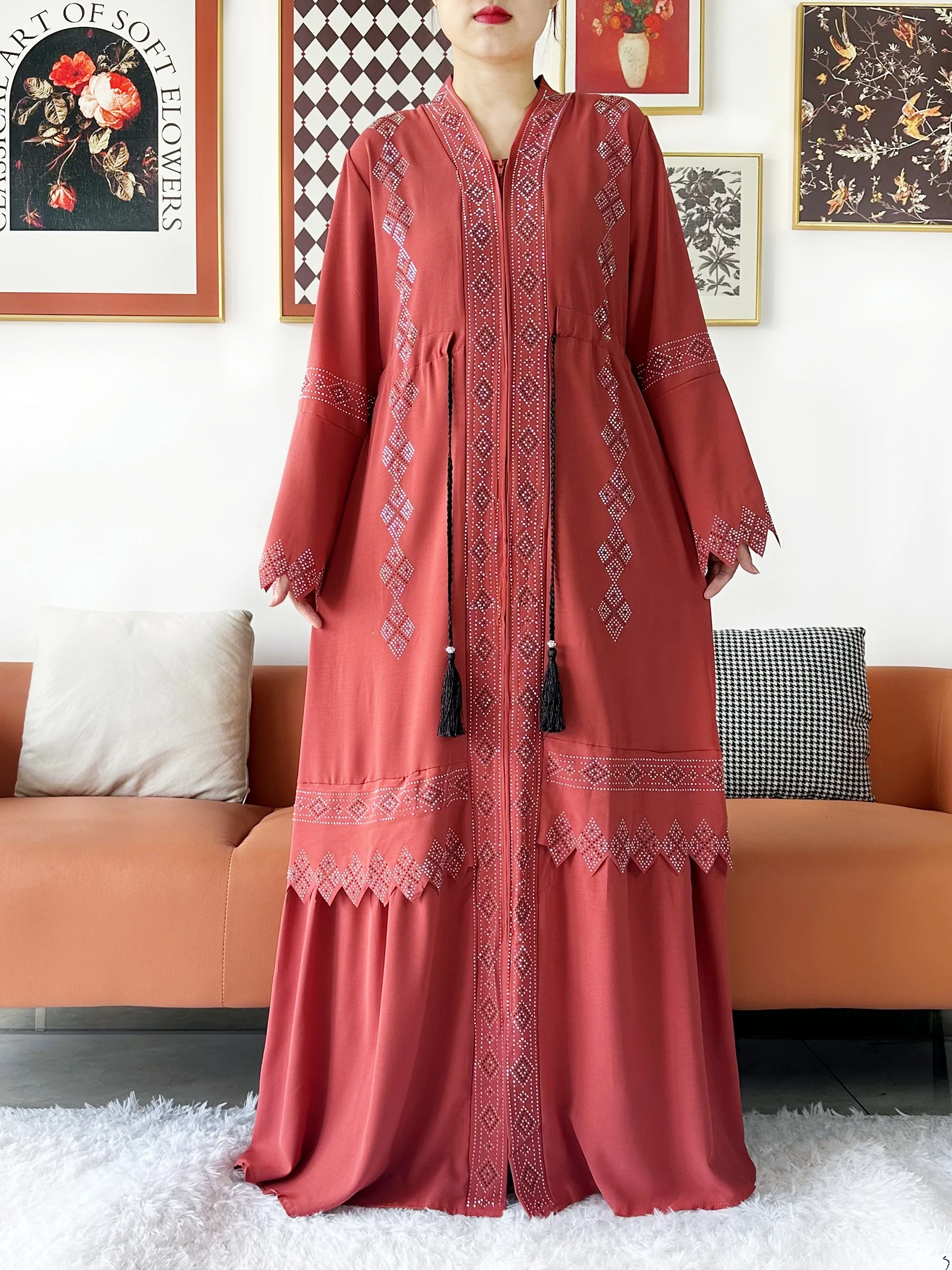 Laxury Design New Women Elegant Dress Chiffon Open Abaya Muslim Women Dress Islamic Clothing Cardigan Abaya Women Muslim Dress