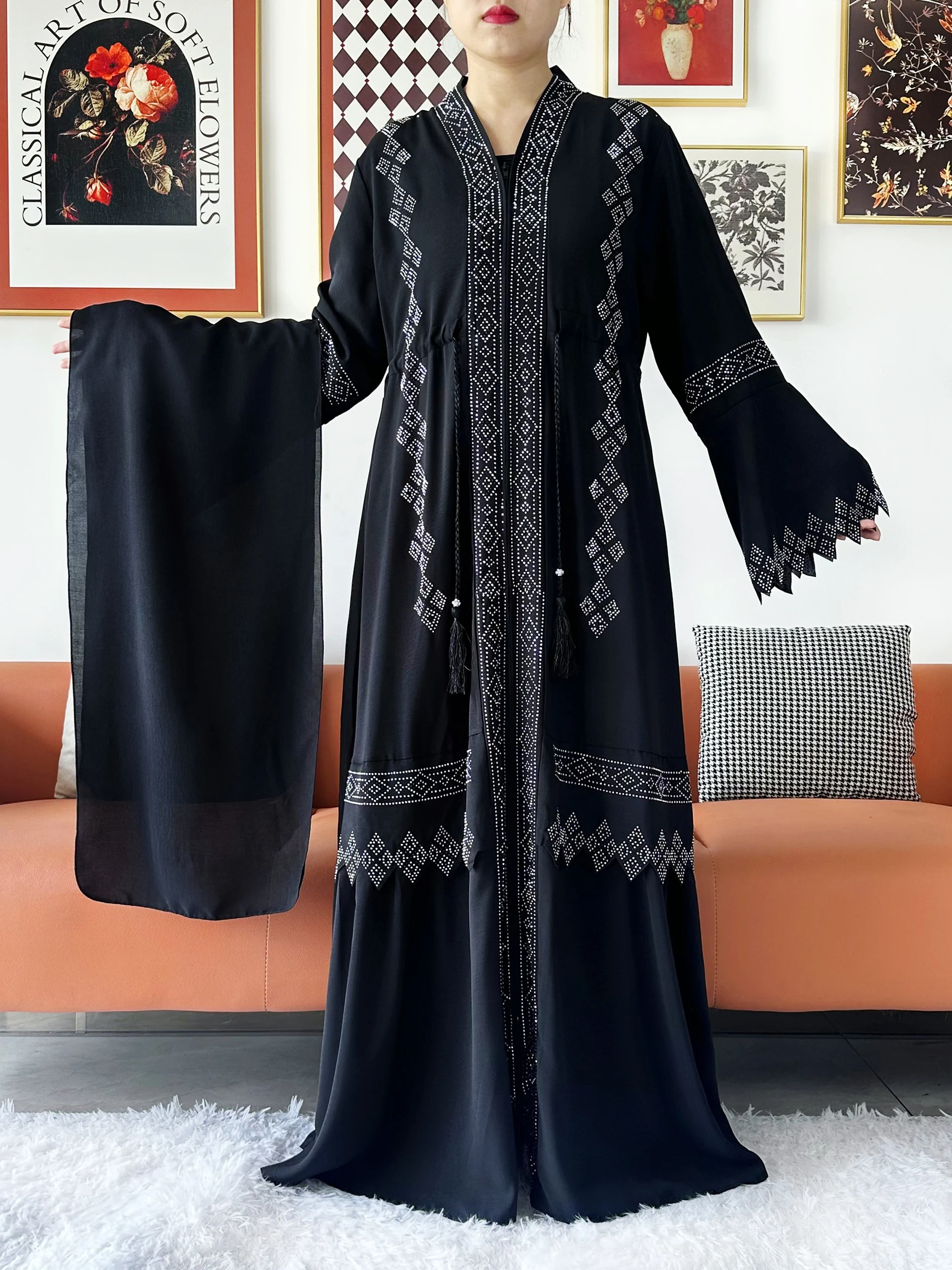 Laxury Design New Women Elegant Dress Chiffon Open Abaya Muslim Women Dress Islamic Clothing Cardigan Abaya Women Muslim Dress