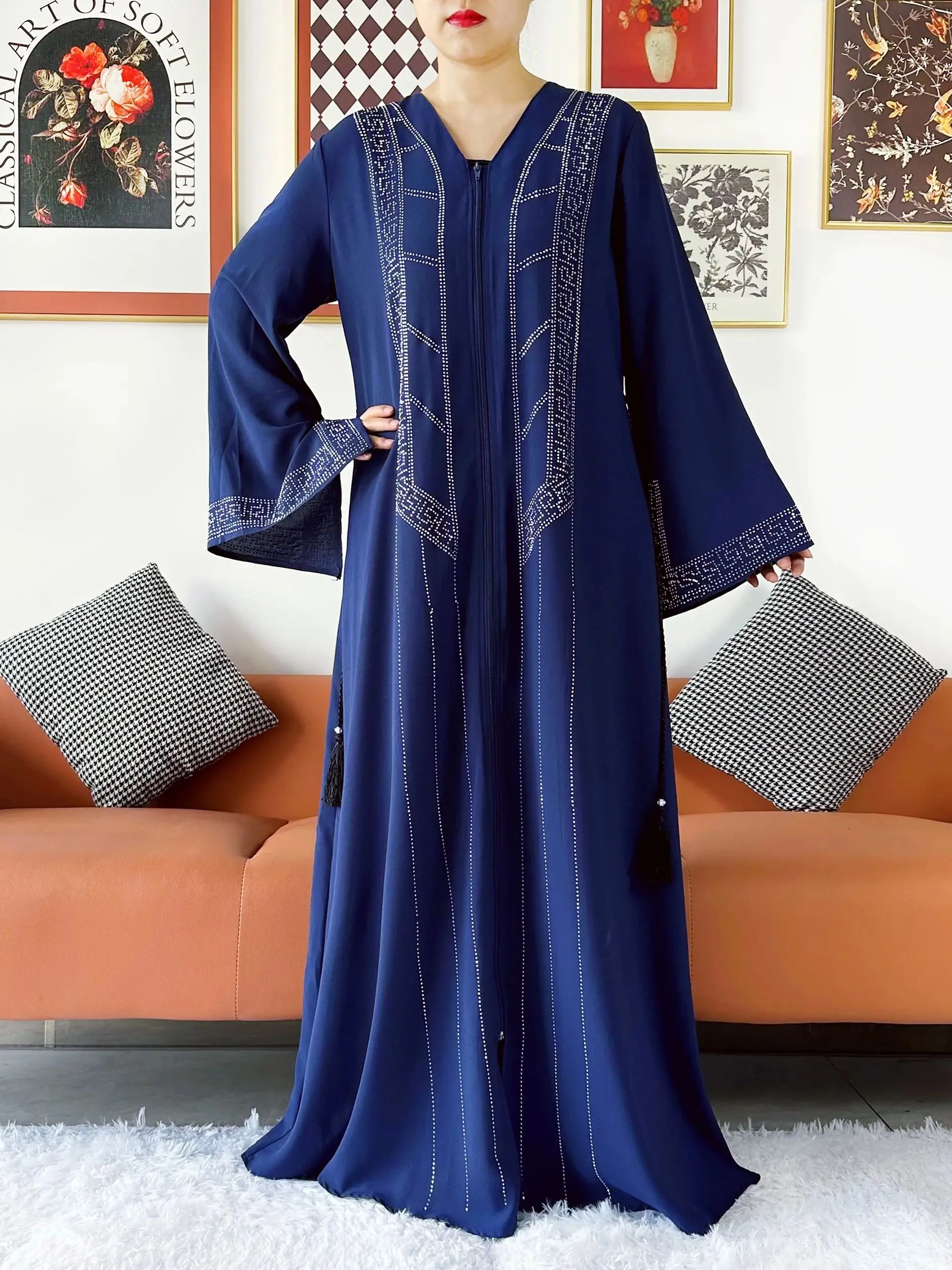 Laxury Design New Women Elegant Dress Chiffon Open Abaya Muslim Women Dress Islamic Clothing Cardigan Abaya Women Muslim Dress