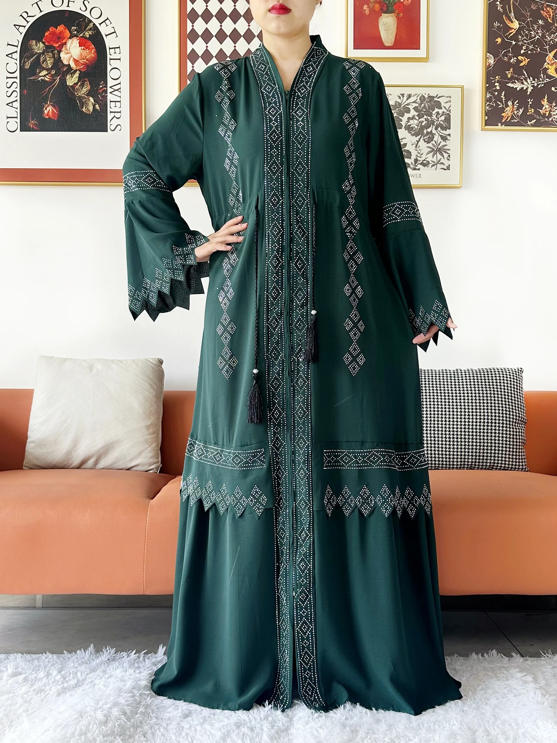 Laxury Design New Women Elegant Dress Chiffon Open Abaya Muslim Women Dress Islamic Clothing Cardigan Abaya Women Muslim Dress