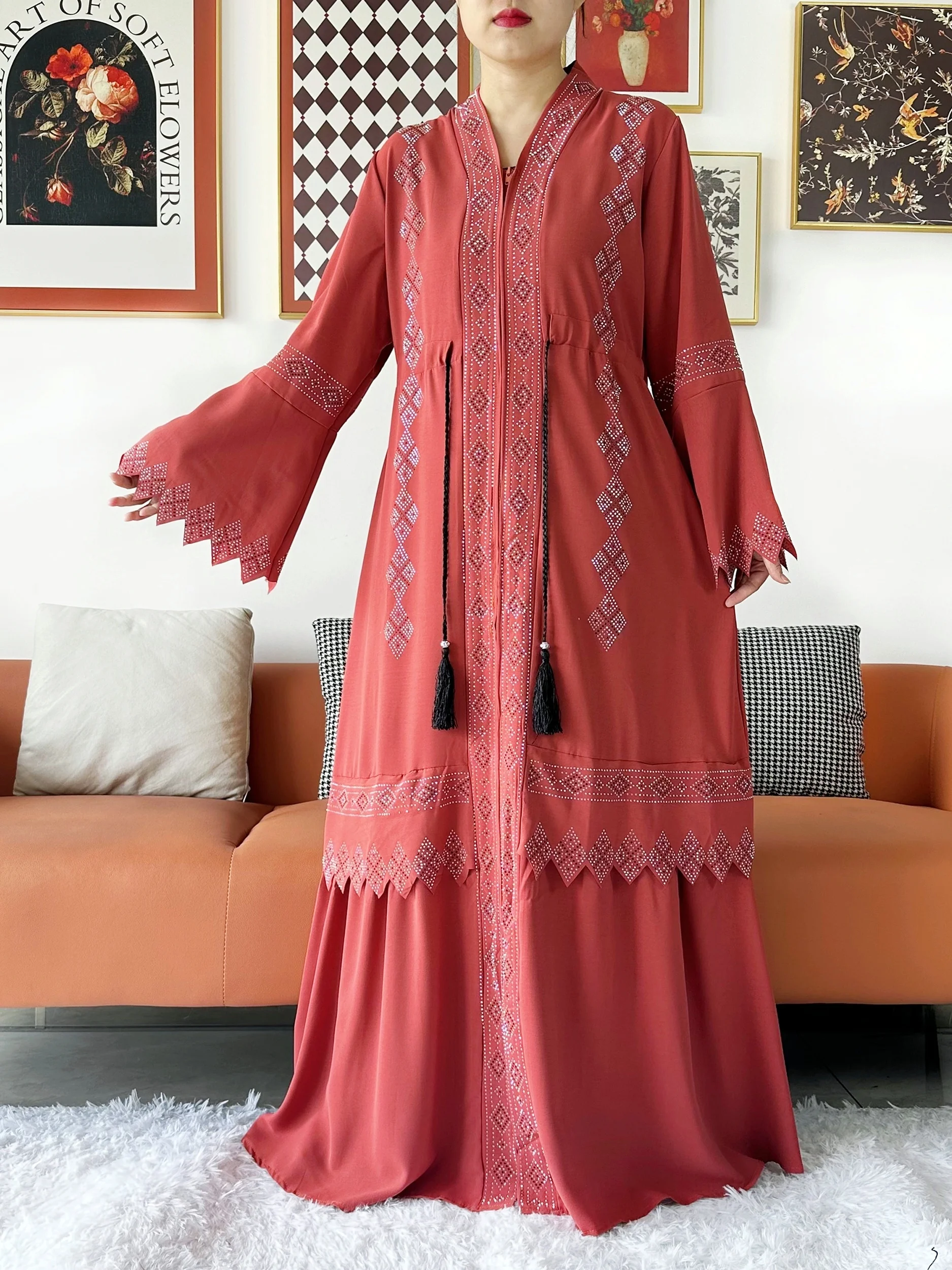 Laxury Design New Women Elegant Dress Chiffon Open Abaya Muslim Women Dress Islamic Clothing Cardigan Abaya Women Muslim Dress