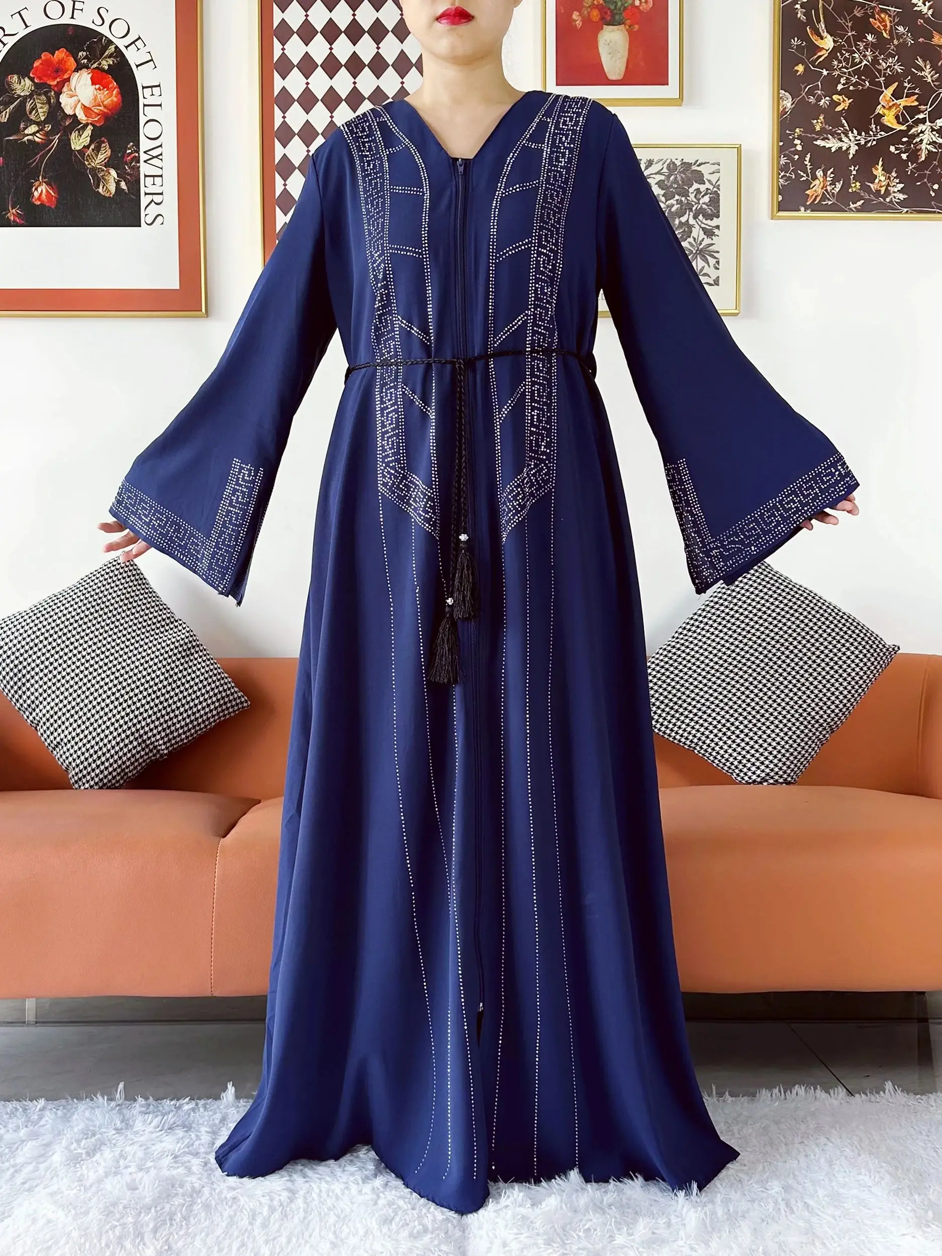 Laxury Design New Women Elegant Dress Chiffon Open Abaya Muslim Women Dress Islamic Clothing Cardigan Abaya Women Muslim Dress
