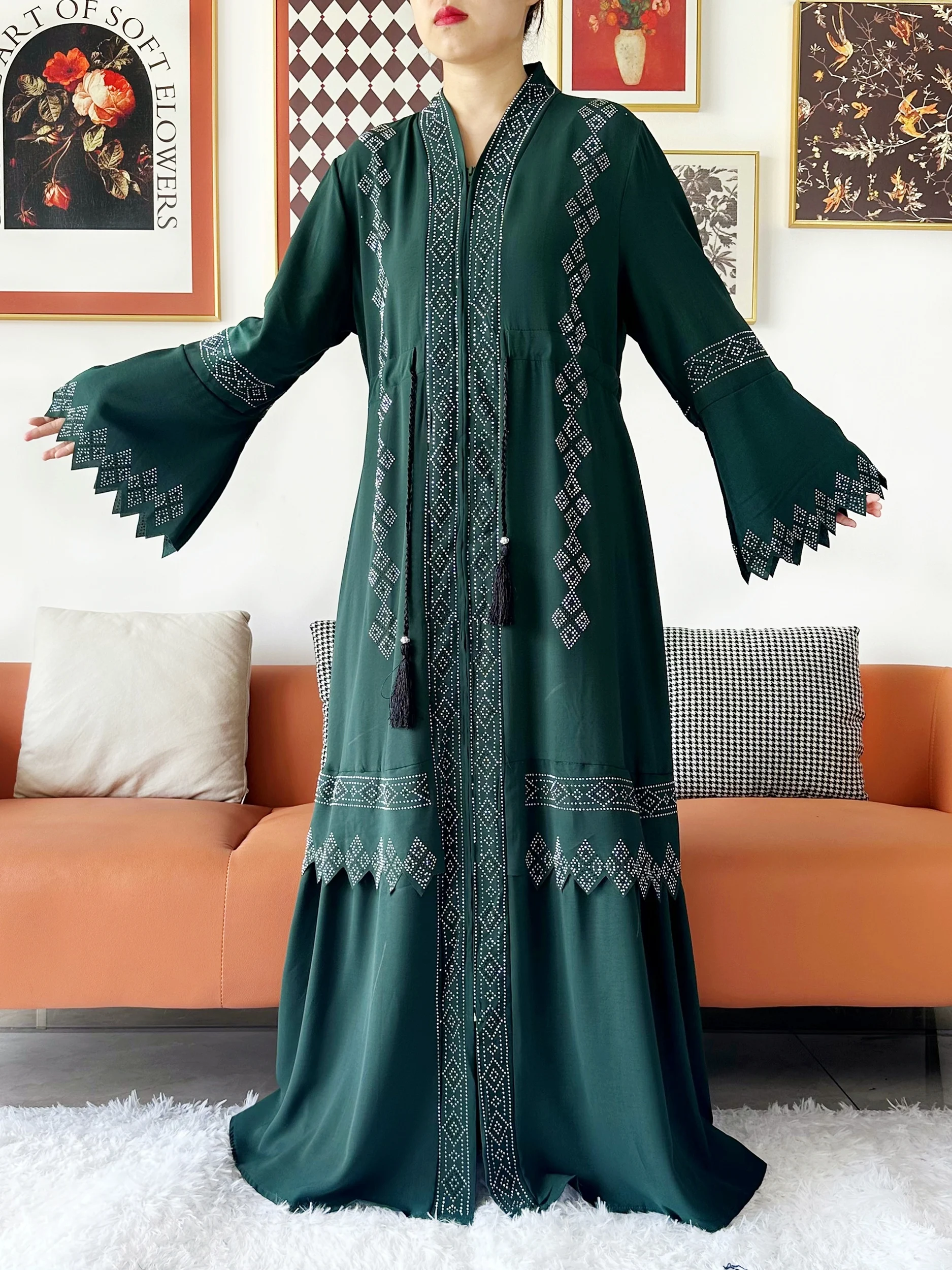 Laxury Design New Women Elegant Dress Chiffon Open Abaya Muslim Women Dress Islamic Clothing Cardigan Abaya Women Muslim Dress