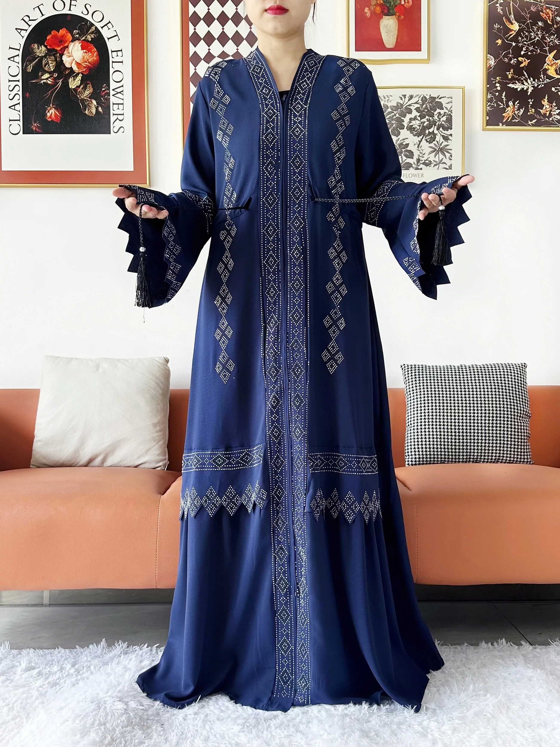 Laxury Design New Women Elegant Dress Chiffon Open Abaya Muslim Women Dress Islamic Clothing Cardigan Abaya Women Muslim Dress