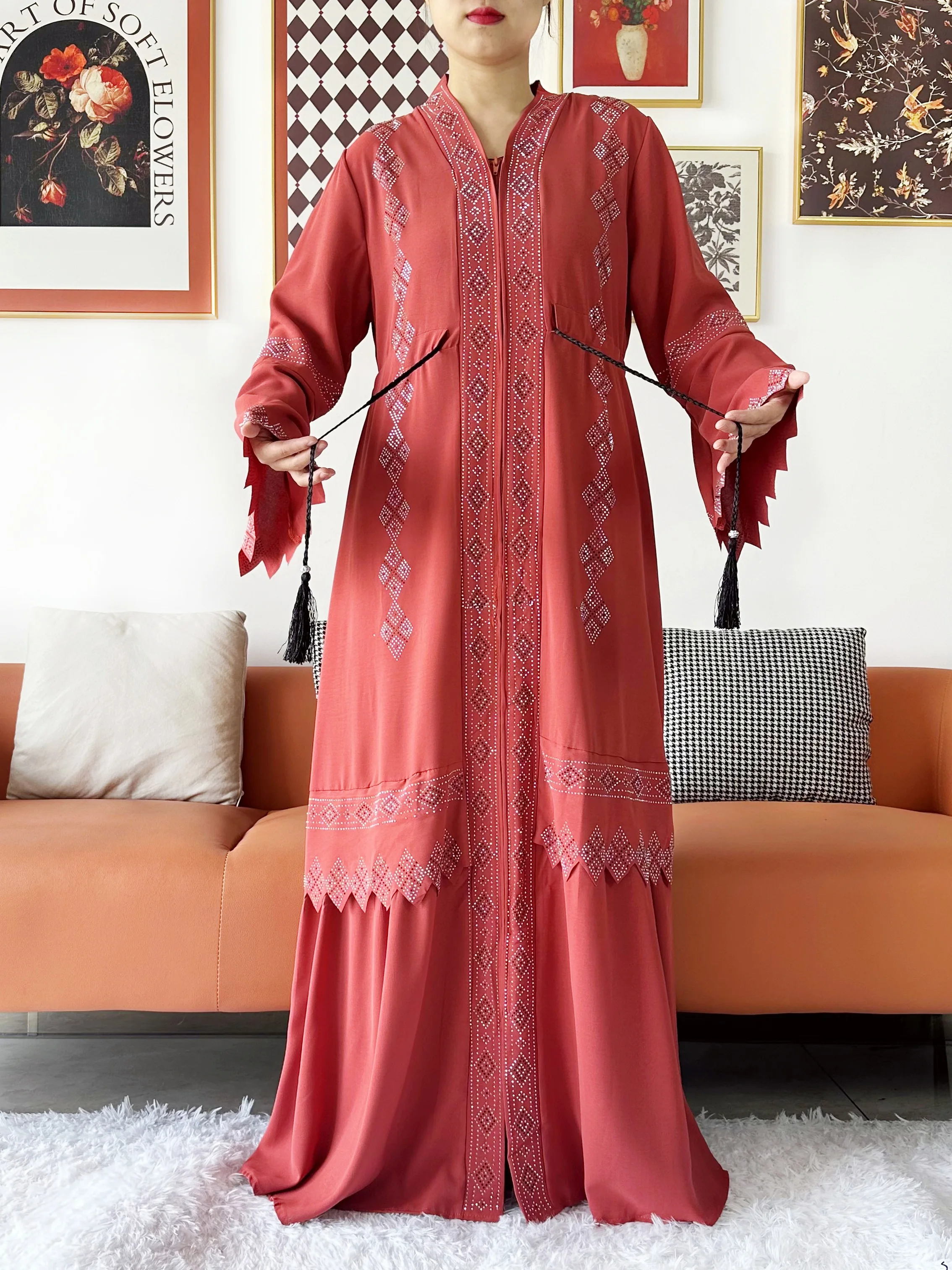 Laxury Design New Women Elegant Dress Chiffon Open Abaya Muslim Women Dress Islamic Clothing Cardigan Abaya Women Muslim Dress
