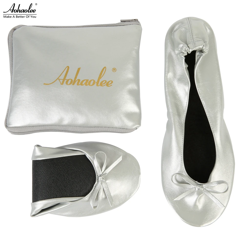 Aohaolee After Party Shoes Fashion Women Shoes Flats Portable Fold Up Bridal Prom Ballerinas Flat Shoes Roll Up Foldable Ballets