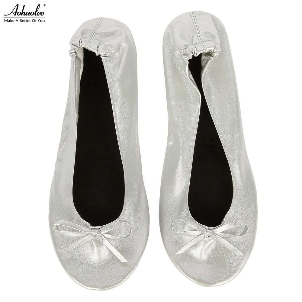 Aohaolee After Party Shoes Fashion Women Shoes Flats Portable Fold Up Bridal Prom Ballerinas Flat Shoes Roll Up Foldable Ballets
