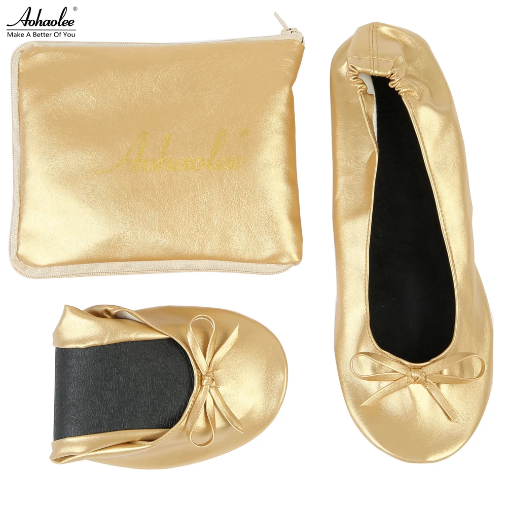 Aohaolee After Party Shoes Fashion Women Shoes Flats Portable Fold Up Bridal Prom Ballerinas Flat Shoes Roll Up Foldable Ballets