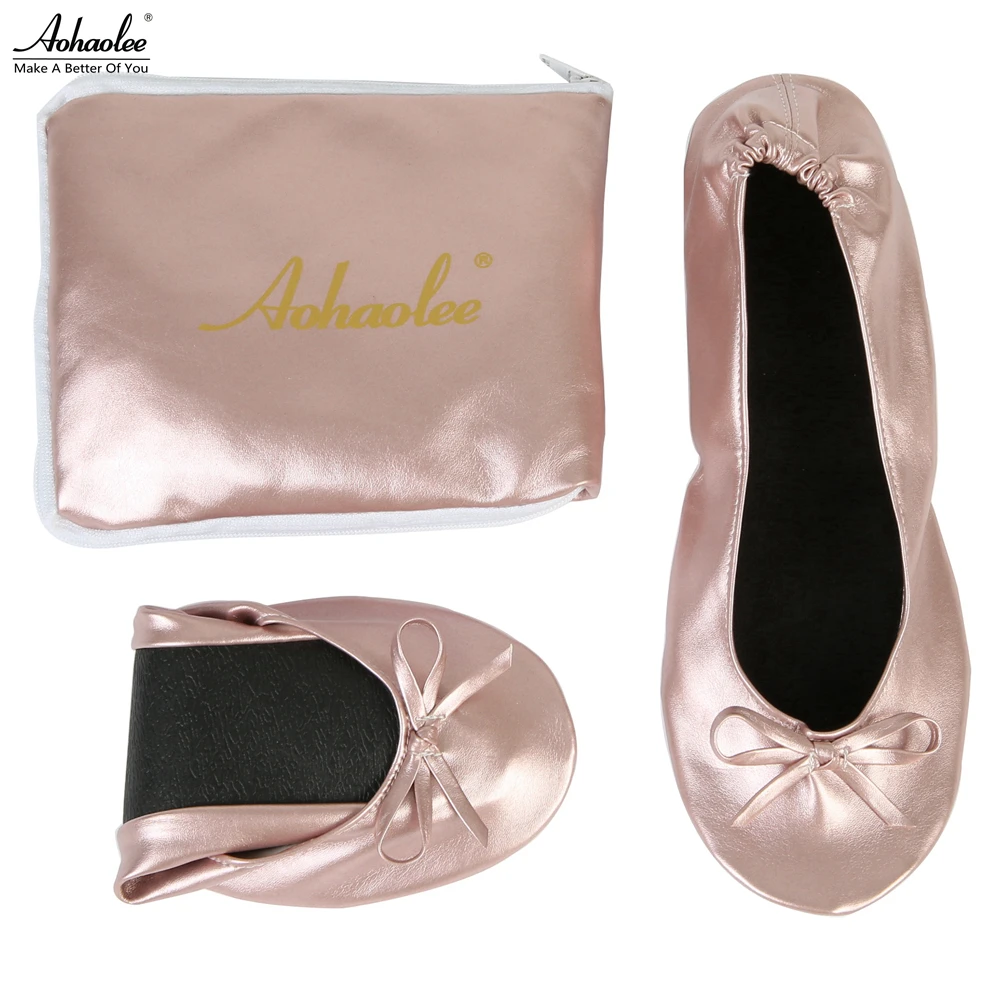 Aohaolee After Party Shoes Fashion Women Shoes Flats Portable Fold Up Bridal Prom Ballerinas Flat Shoes Roll Up Foldable Ballets
