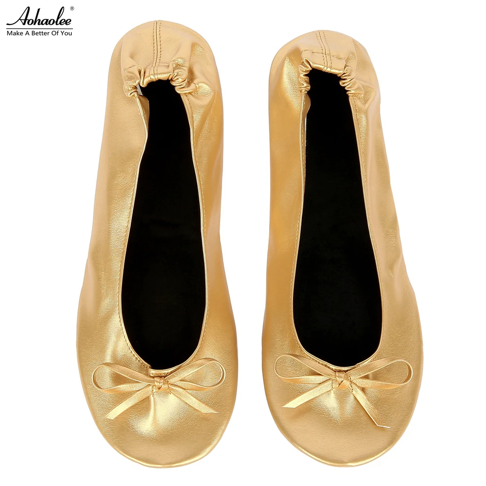 Aohaolee After Party Shoes Fashion Women Shoes Flats Portable Fold Up Bridal Prom Ballerinas Flat Shoes Roll Up Foldable Ballets