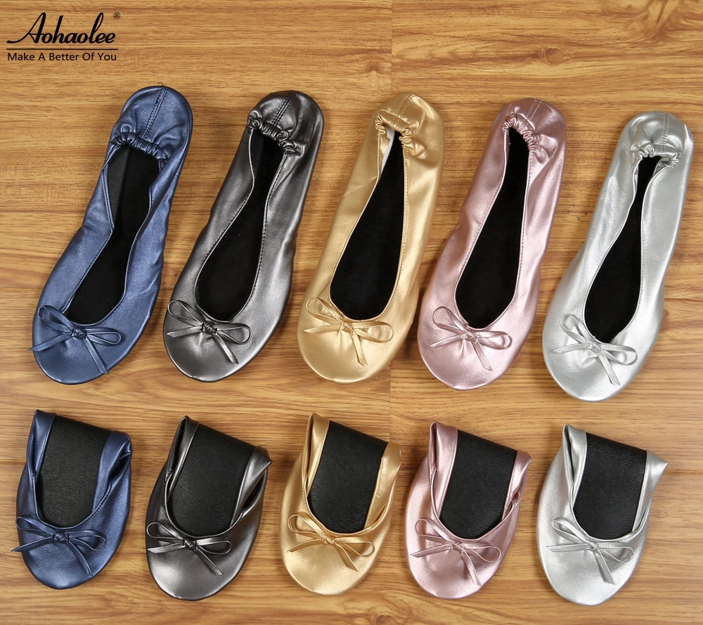 Aohaolee After Party Shoes Fashion Women Shoes Flats Portable Fold Up Bridal Prom Ballerinas Flat Shoes Roll Up Foldable Ballets