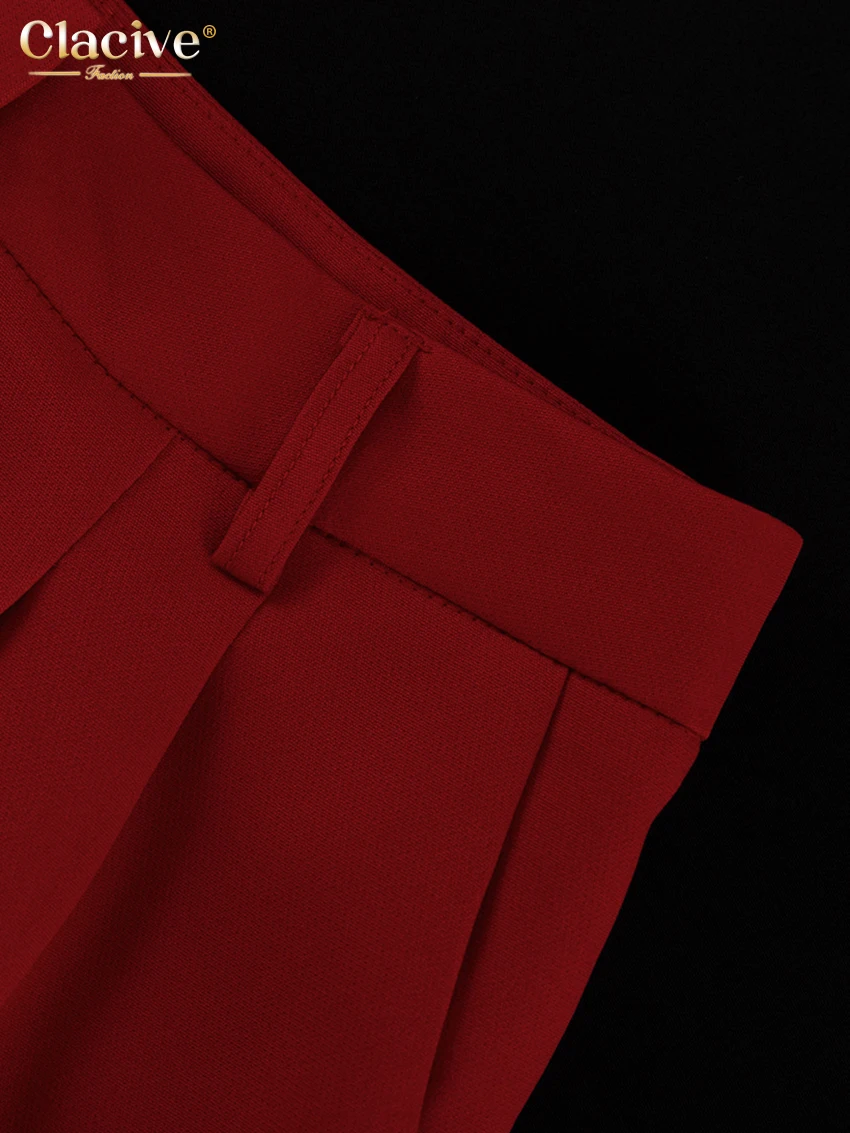 Clacive Fashion Loose Red Office Shorts Sets For Women 2 Pieces Elegant Long Sleeve Blazer With High Waist Shorts Set Female