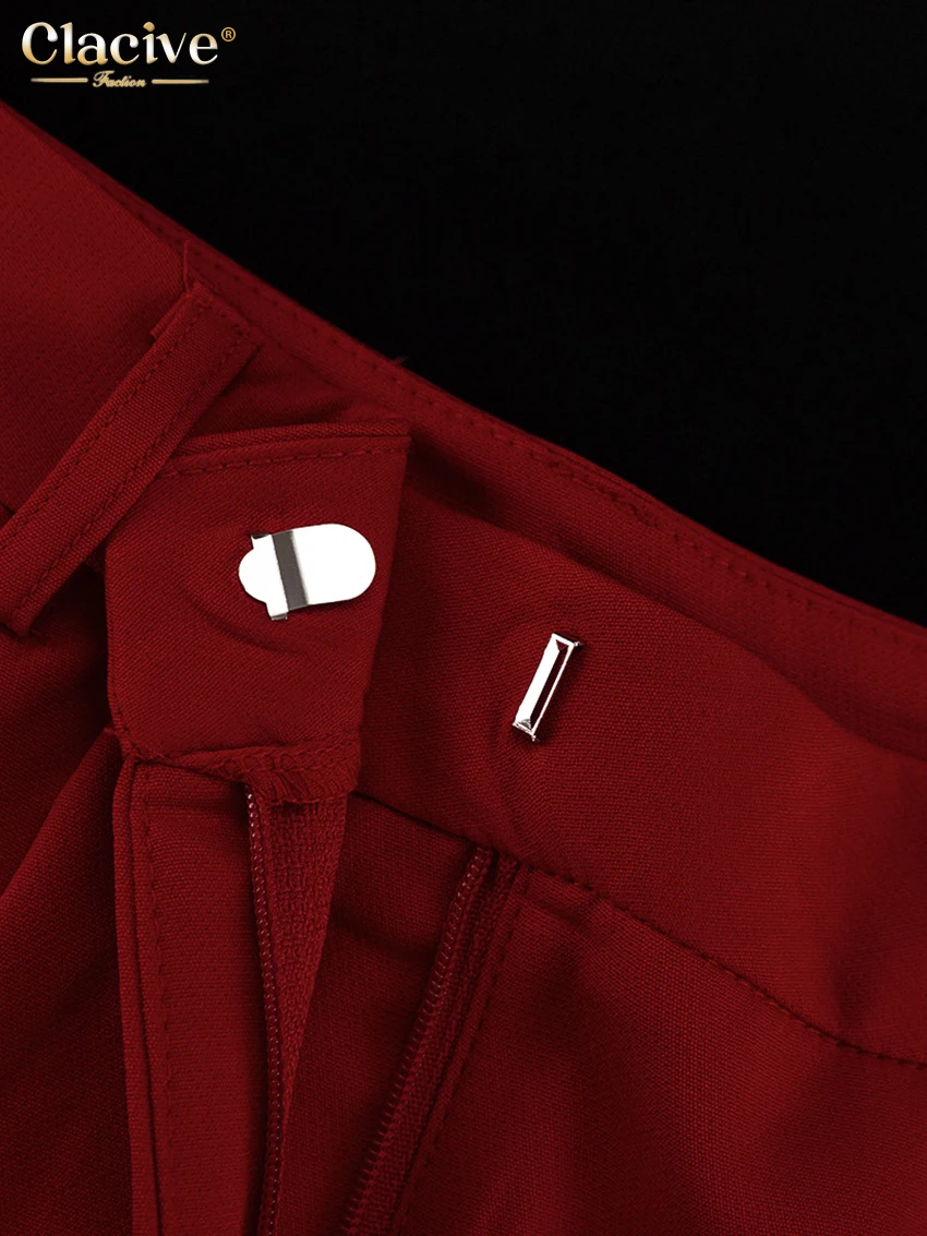 Clacive Fashion Loose Red Office Shorts Sets For Women 2 Pieces Elegant Long Sleeve Blazer With High Waist Shorts Set Female
