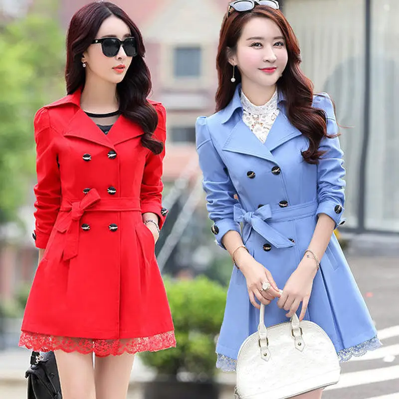 2024 Spring Trench Coat for Women Streetwear Turn-Down Collar Double Breasted Black Coats Female 3Xl Women Clothes