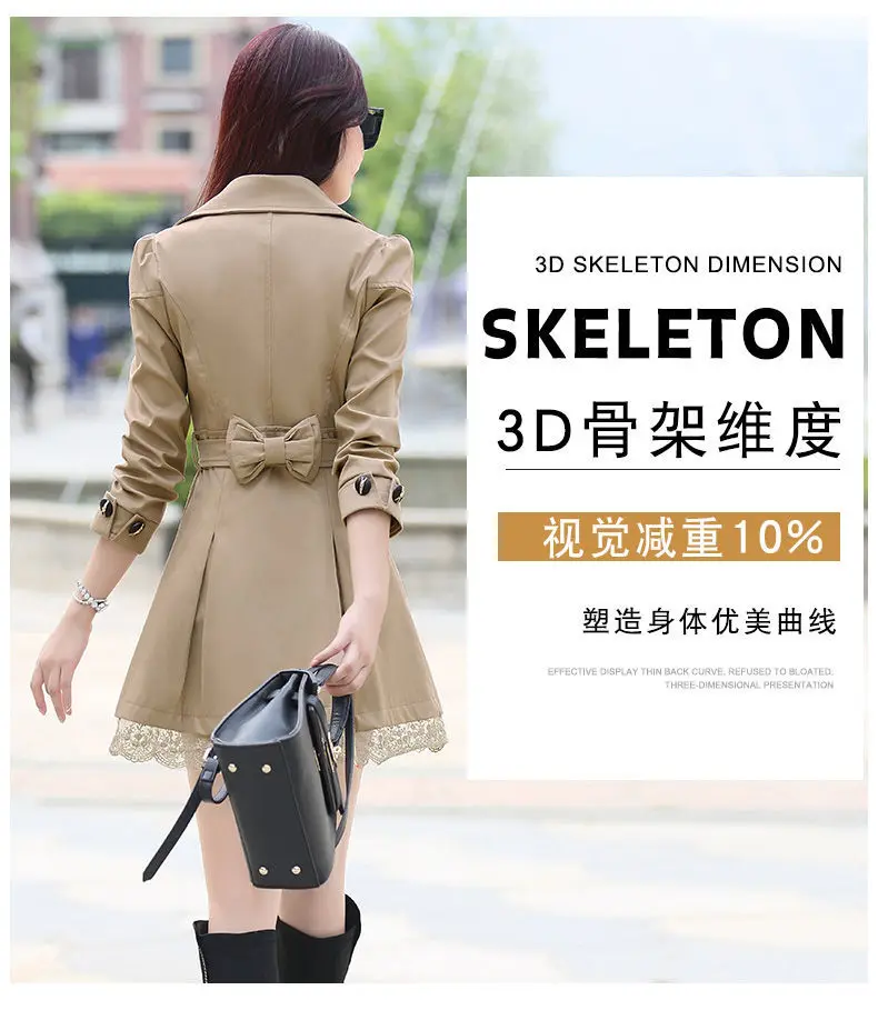 2024 Spring Trench Coat for Women Streetwear Turn-Down Collar Double Breasted Black Coats Female 3Xl Women Clothes