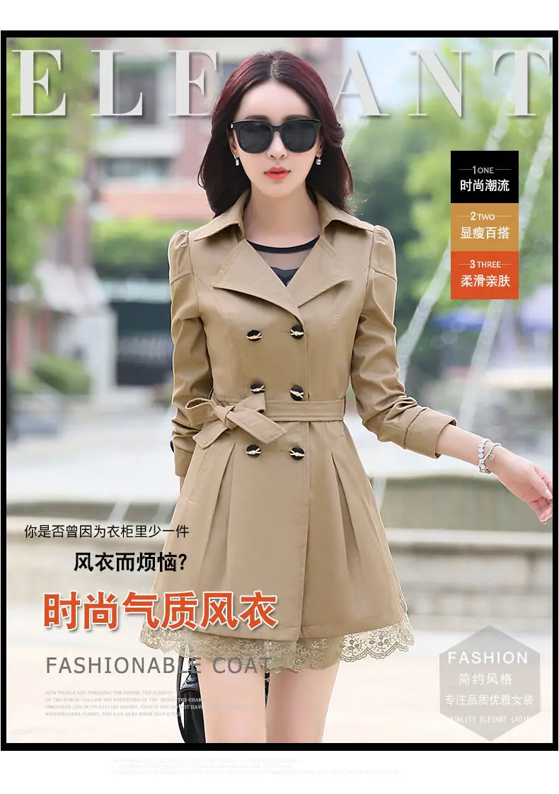 2024 Spring Trench Coat for Women Streetwear Turn-Down Collar Double Breasted Black Coats Female 3Xl Women Clothes