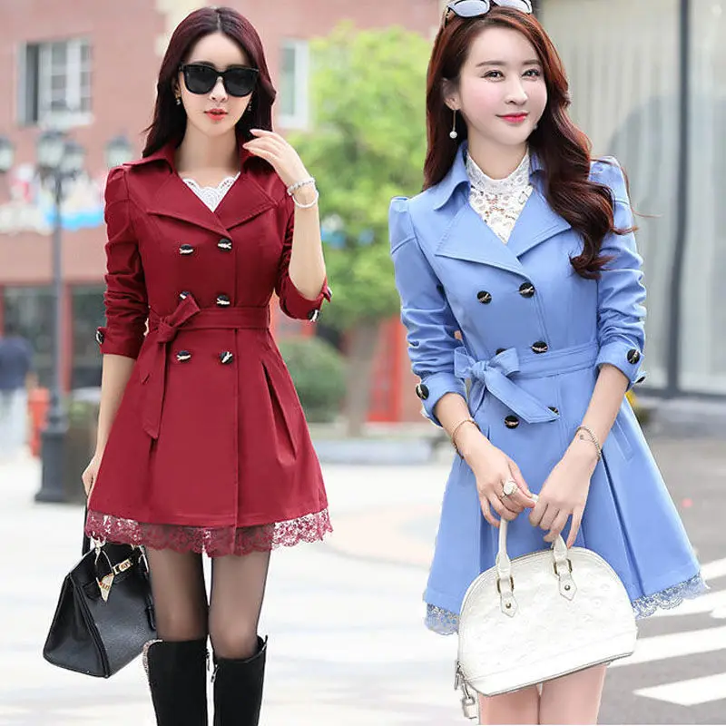 2024 Spring Trench Coat for Women Streetwear Turn-Down Collar Double Breasted Black Coats Female 3Xl Women Clothes