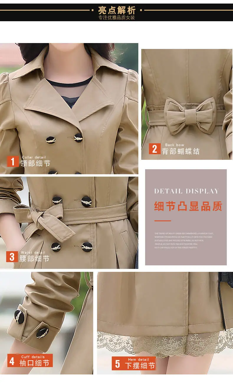 2024 Spring Trench Coat for Women Streetwear Turn-Down Collar Double Breasted Black Coats Female 3Xl Women Clothes