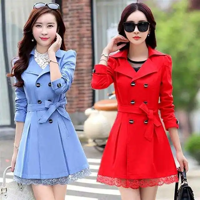 2024 Spring Trench Coat for Women Streetwear Turn-Down Collar Double Breasted Black Coats Female 3Xl Women Clothes