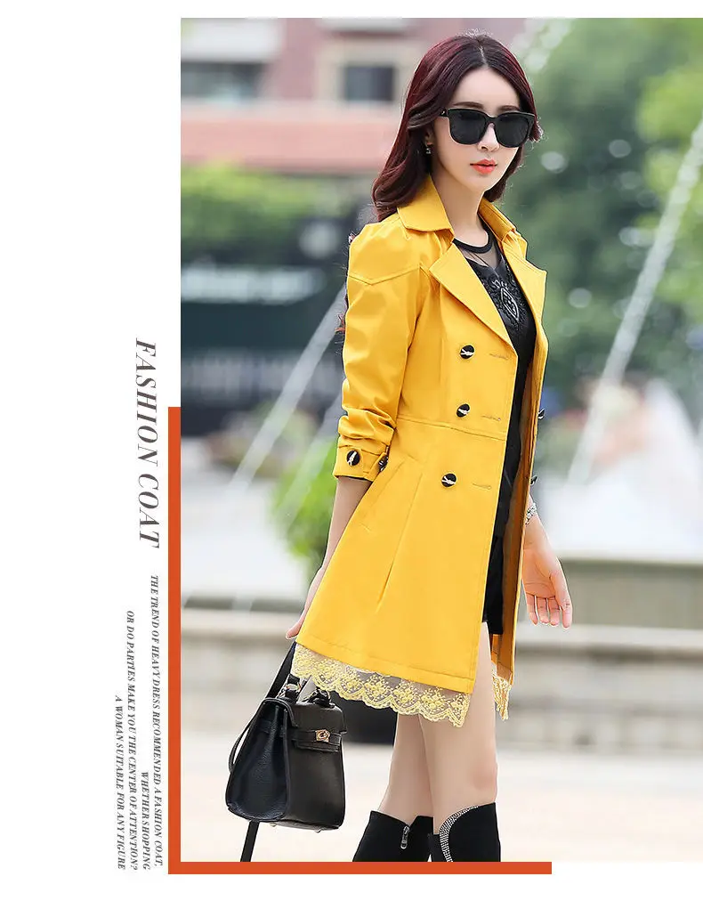 2024 Spring Trench Coat for Women Streetwear Turn-Down Collar Double Breasted Black Coats Female 3Xl Women Clothes