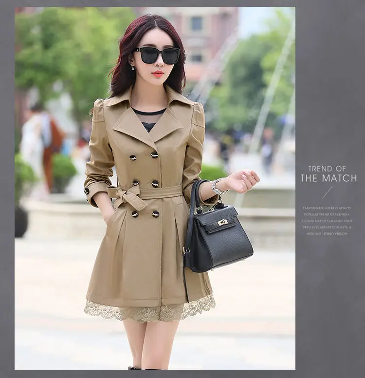 2024 Spring Trench Coat for Women Streetwear Turn-Down Collar Double Breasted Black Coats Female 3Xl Women Clothes