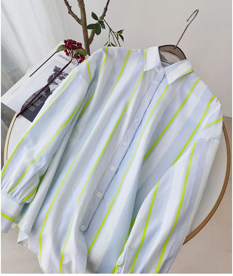 BirdTree,16MM 27.7% Real Silk Elegant Shirt, Women Striped Long Sleeve,OL Fashion Casual Blouses, 2026 Spring New T44985QM