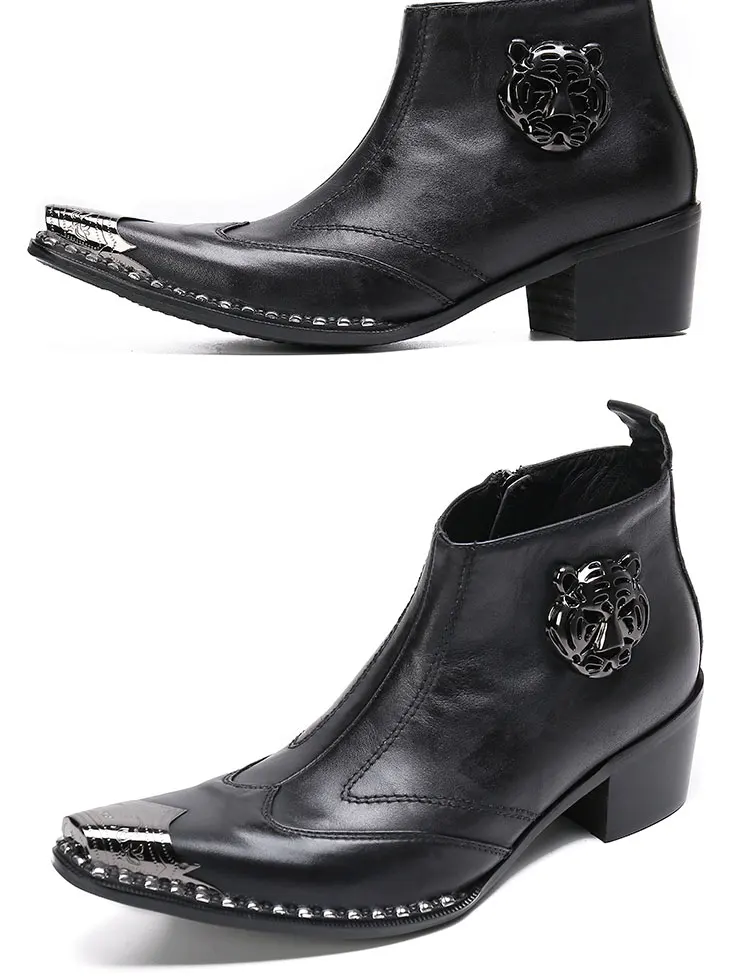 Autumn Man Wedding boots Metal Tip zipper Genuine leather Chelsea boots Leisure time party Customized Singer Men's Boots