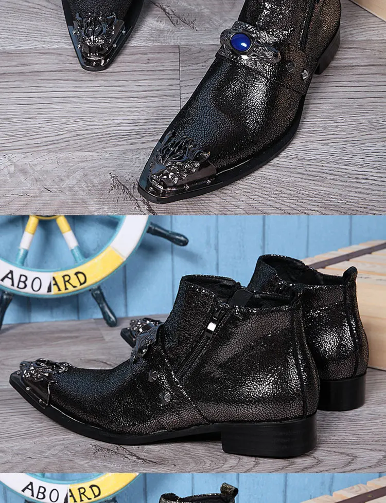 Autumn Man Wedding boots Metal Tip zipper Genuine leather Chelsea boots Leisure time party Customized Singer Men's Boots