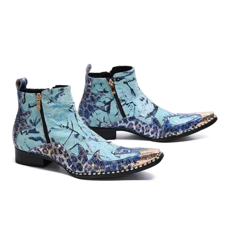 Autumn Man Wedding boots Metal Tip zipper Genuine leather Chelsea boots Leisure time party Customized Singer Men's Boots